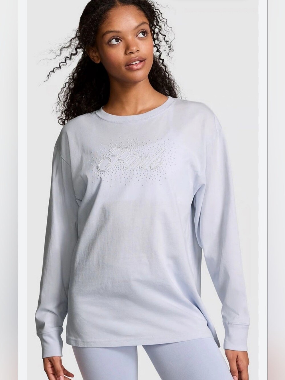 PINK Victoria's Secret Sparkle Logo Long Sleeve Campus Tee Size XS - Picture 7 of 7